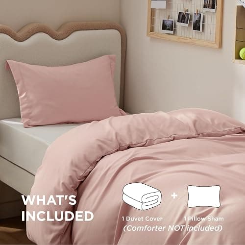 Bedsure Duvet Cover Twin/Twin XL Size - Soft Double Brushed Bedding Set for Kids & Adults, Zipper Closure, 2 Pieces, Includes 1 Duvet Cover (68"x90") & 1 Pillow Sham, NO Comforter, Blush Pink thumbnail 2