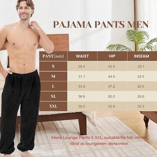 PJGGZ Mens Fleece Pajama Pants, Winter Warm Fuzzy Lounge Bottoms Long Soft Plush Fluffy Pj Pants with Pockets thumbnail 6