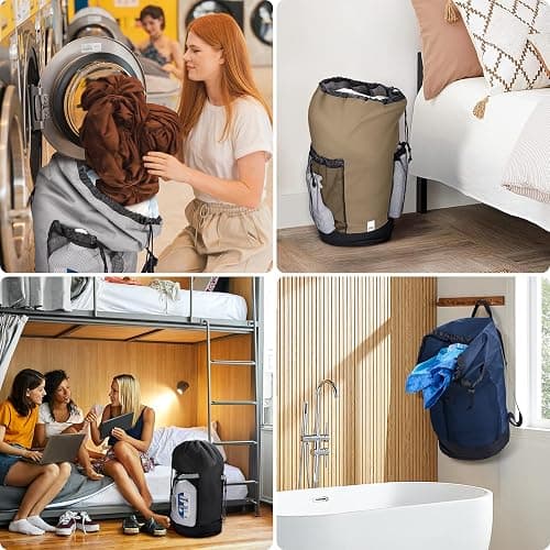 BALEINE 120L Laundry Bag Backpack, 900D Oxford Fabric Large Travel Laundry Bags with Shoulder Straps and 2 Mesh Pockets for College Dorm, Apartment, Laundromat (Black, 120L) thumbnail 8