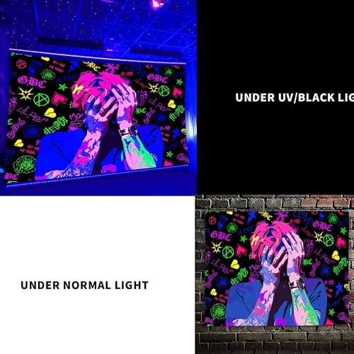 PSYHILAR Lil Peep Tapestry Blacklight, Rapper Black Light Poster for Bedroom, Hip Hop Star Music UV Flag (40 x 30 Inches) thumbnail 7