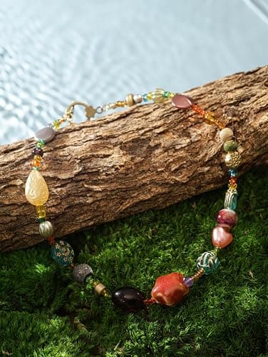 MINACHI Multi Color Beads Necklace, Natural Stone, Pattern Beads, Bohemian Style, Gift Jewelry for Women thumbnail 7