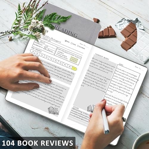 SIMSIMY Reading Journal with 104 Book Reviews, Book Journal for Books Lovers & Readers - Review and Track Your Reading Progress, Reading Log Notebook Gift, A5, Gray thumbnail 2