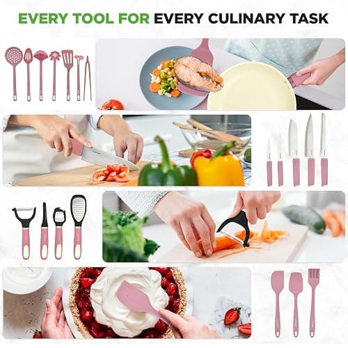 NutriChef 54-Piece Kitchen Cookware Set – Complete Non-Stick Ceramic Pots and Pans Set with Utensils, Bakeware, and Knife Set, Gas, Electric & Induction Compatible, Blush Pink Kitchen Essentials thumbnail 6