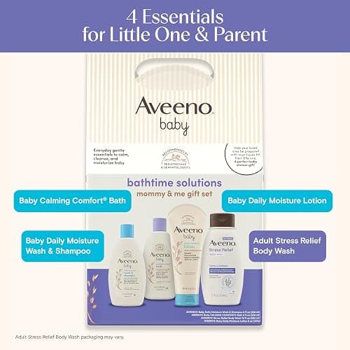 Aveeno Baby Bathtime Solutions Mommy & Me Gift Set, Baby Wash & Shampoo, Calming Bath, Daily Moisturizing Lotion and Stress Relief Body Wash for Mom, Colloidal Oat, Baby Bath Essentials, 4 items thumbnail 2