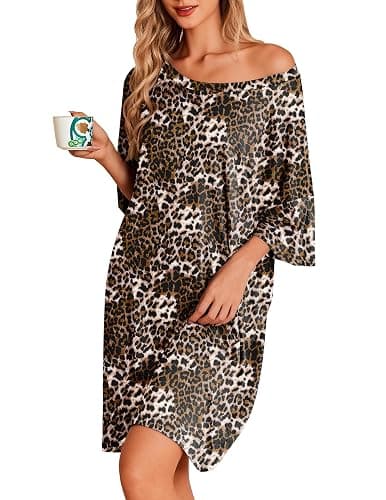 Ekouaer Plus Size Nightgowns for Women Oversized Sleep Shirt Short Sleeve Nightshirt T-Shirt Dress Sleepwear S-5XL - Image 1