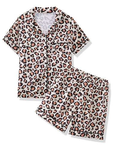 Mikrdoo Girls Pajamas 2 Piece Summer Soft Silk Satin Short Sleeve Pajama Set Cute Pjs Sleepwear for Kids Size 6-16 Years - Image 1