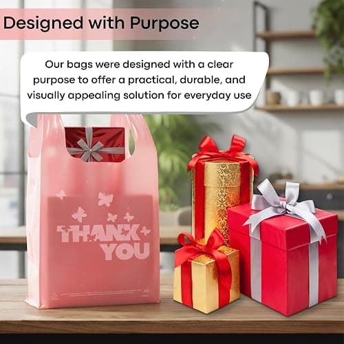 PINK Thank you bags, 100PCS T shirt bags, To Go Bags,Grocery bags, Reusable and Disposable,Perfect for Small Business,Take Out,Retails,11 inchx6 inchx21 inch(100),Large thumbnail 6