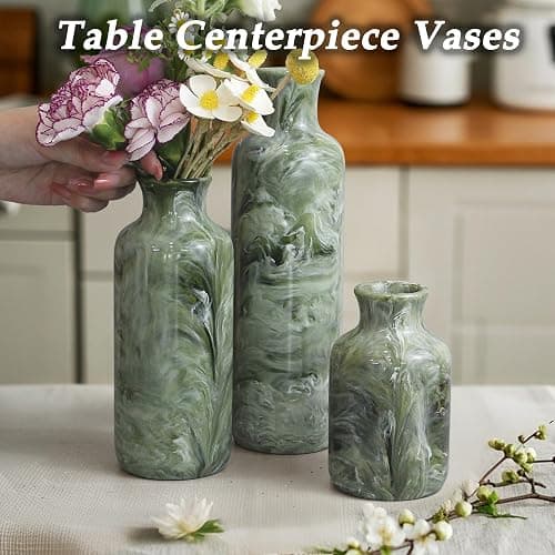 YMXYJM Resin 3 Piece Vase Set, Farmhouse Decor, Home Decorative Vase, Vases for Your Kitchen, Bedroom, Office, Living Room, Bathroom, & Shelf Centerpiece Table Decorations, Green thumbnail 5