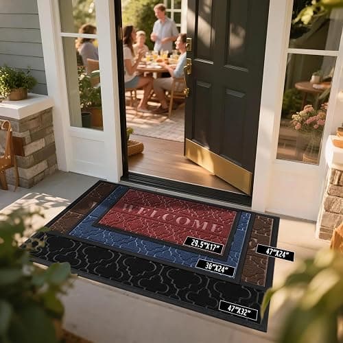 Yimobra Welcome Mat Outdoor Indoor 29.5x17, All-Weather Waterproof Front Door Mat Outside Entrance, Non-Slip Low Profile Porch Patio Doormat, Black thumbnail 3