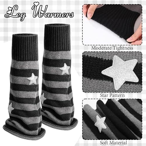 JATEBI Y2k Striped Leg Warmers Arm Warmers for Girls Women Leg Socks Arm Sleeve Y2K Sunglasses Star Hair Clips Goth Lolita Grunge Accessories thumbnail 4