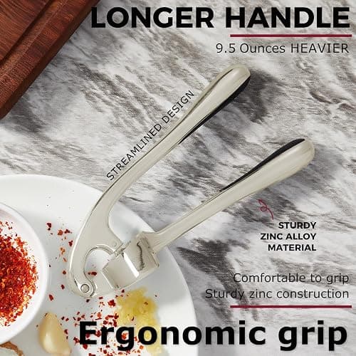 Kitessensu High Effective Garlic Press With Studs, Heavy Duty Garlic Mincer, Easy to Squeeze and Clean, Rust Proof & Dishwasher Safe, Ginger Crusher- Imperial Silver thumbnail 6