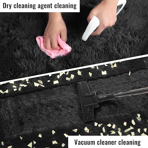 PAGISOFE Black Round Rugs 5Ft, Circle Rugs for Kids Bedroom, Shaggy Living Room Rugs, Indoor Teepee Furry Mat, Comfy Reading Rug, Fluffy Round Carpets for Womens Girls Boys Room Decor Aesthetic thumbnail 8