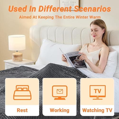 Qieryun Heated Blanket Electric Throw, Soft Flannel Heating Blanket with 8 Hours Auto Off 10 Fast Heating Levels Machine Washable Sherpa Heated Blanket with Overheating Protection thumbnail 5