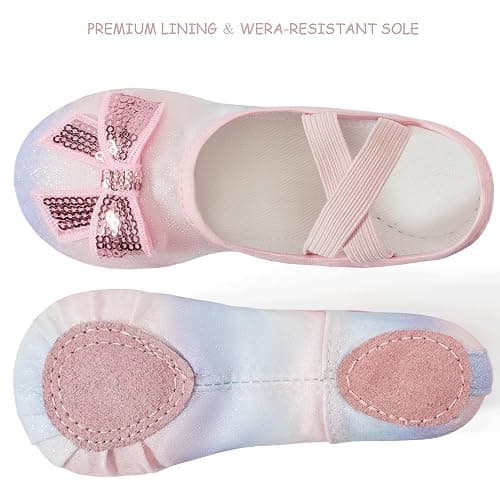 TRIPLE DEER Ballet Shoes for Girls, Satin Dance Practice Slippers Split Soft Leather Flat Sole Yoga Gymnastics Shoes (Toddler/Little/Big Kid) thumbnail 3