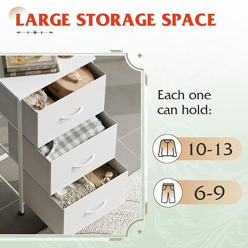 WLIVE Nightstand with 3 Drawers, Fabric Dresser, Organizer Unit, Storage Dresser for Bedroom, Hallway, Entryway, Closets, Sturdy Steel Frame, Wood Top, Easy Pull Handle, White thumbnail 5