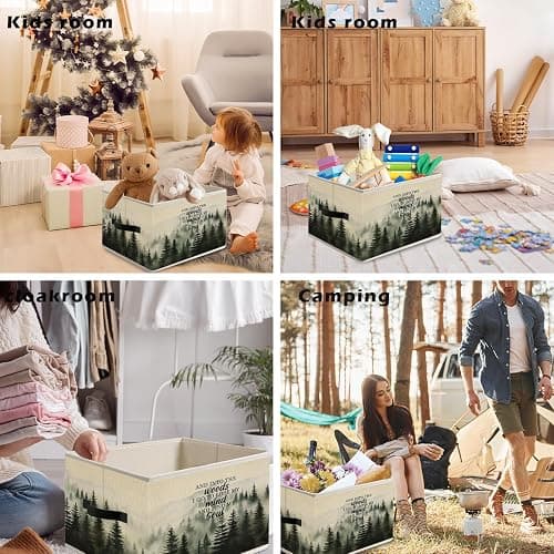 FITIE Foggy Misty Nature Forest Storage Bin Box with Handles, and into the Woods I Go to Lose My Mind Find My Soul Foldable Organizer Basket Toybox for Bedroom Bathroom Clothes Toys Books thumbnail 3