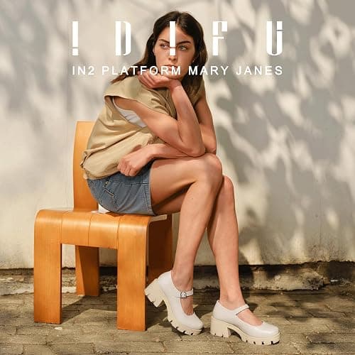 IDIFU IN2 Platform Mary Janes Shoes Closed Round Toe Low Short Block Chunky Thick Heels Wedding Prom Formal Work Graduation Dress Shoes for Women Comfortable Cute Vintage Oxfords Uniform Dressy Pumps thumbnail 2