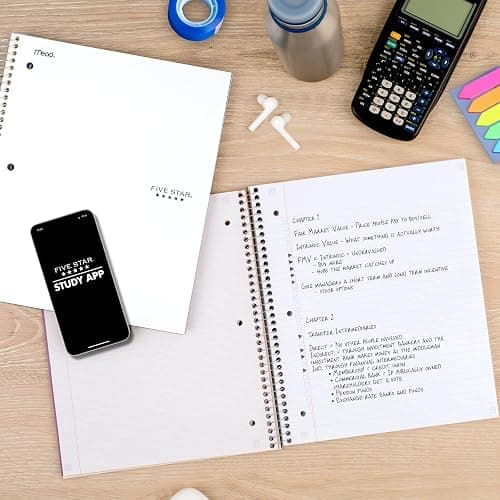 Five Star Spiral Notebook + Study App, 5 Subject, College Ruled Paper, 8-1/2" x 11", 200 Sheets, Fights Ink Bleed, Water Resistant Cover, White (72460) thumbnail 2