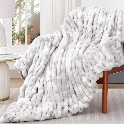 Touchat Ruched Faux Rabbit Fur Throw Blanket, 700 GSM Luxury Dual-Sided Soft Cozy Blanket, Fuzzy Fluffy Plush Blanket for Bed, Couch and Sofa - 50"x60", Tie-dye Gray - Image 1