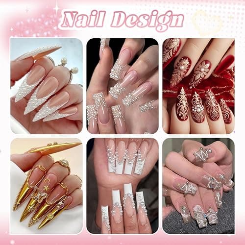 2 Boxes Flatback Pearls (White+Beige) and Silver+Gold Nail Beads for Nail Art with Rhinestone Glue Gel, Pearl Nail Charms and Gems and Small Round Caviar Beads for Acrylic Nail Tips Manicure thumbnail 6