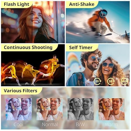 Duluvulu 4K Digital Camera for Photography Autofocus, 2026 Latest 48MP Vlogging Camera for YouTube with SD Card, 2 Batteries, 3" 180°Flip Screen Compact Travel Camera for Teens with 16X Zoom,Off White thumbnail 5