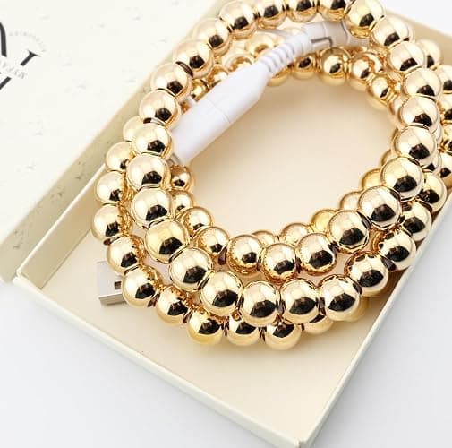 Stylish [Apple MFi Certified] Beaded Phone Charger Cable Metallic Colors USB Cable 2 in1 USB-C Charging Cord for Smartphones 3.3ft (Gold) thumbnail 7