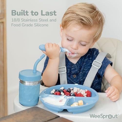 WeeSprout Toddler Utensils, 3 Forks & 3 Spoons, 18/8 Stainless Steel & Food Grade Silicone, Thick Easy-Grip Handles, Perfect Length For New Self Feeders, Gentle On Gums & Teeth, Dishwasher Safe thumbnail 7