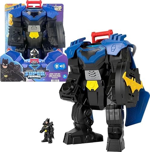 Fisher-Price Imaginext DC Super Friends, Batman Flight Mech with Lights, Sounds Motion & 3-inch Action Figure, 14.5-inch Toy Includes Launcher & Discs - Image 1