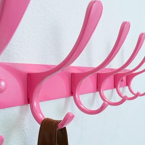 SKOLOO Coat Rack Wall Mounted - 6 Hooks, Heavy Duty, Stainless Steel, Metal Wall Hangers, Sturdy Coat Hooks for Hanging Coats, Jacket, Clothes, Hat, Pink thumbnail 4