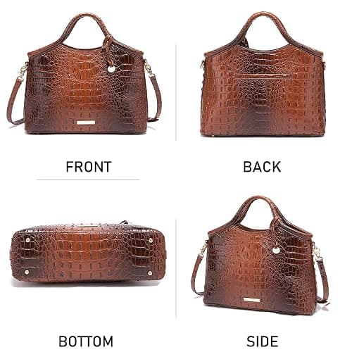 Makcr Joacbv Crocodile Pattern Gradient Top Handle Satchel Large Capacity Tote Bag Casual Versatile Commuter Bag Leather thumbnail 3