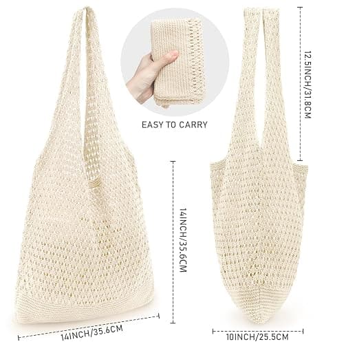 hatisan Crochet Bags for Women - Summer Beach Tote, Aesthetic Hippie Knit Bag thumbnail 2