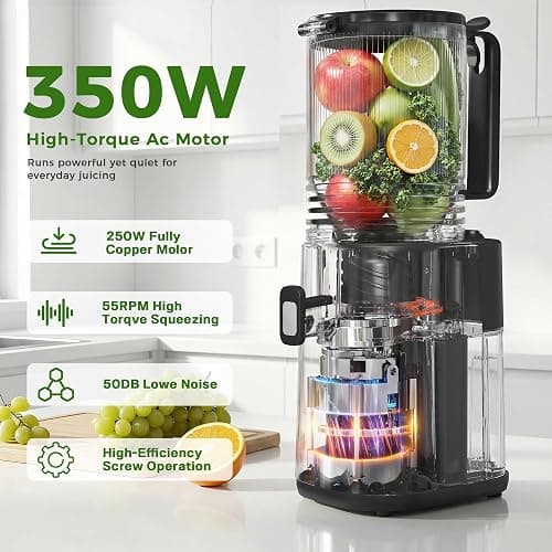 Cold Press Juicer, 5.5inch Wide Feed Chute Juicer Machine, Slow Masticating Juicer for Whole Vegetables & Fruits, Gray thumbnail 3
