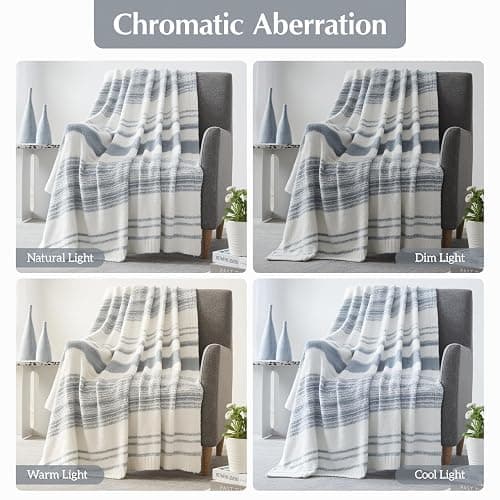 Grey Blue Throw Blanket, 50x70 Soft Cozy Striped Throw Blankets for Couch, Sofa, Bed, Travel, Lightweight Fluffy Warm Plush Decorative Blankets for Women, Men Gift thumbnail 8