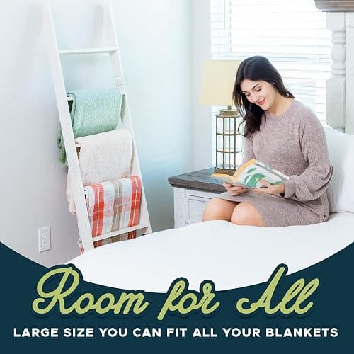 Blanket Ladder for Living Room and Bedroom, 5ft 8 inch, 6-Tier Wall Leaning Laminate Snag Free Construction (White) Rustic Decorative Farmhouse Blanket Storage, Quilt Rack, Ladder Shelf, Easy Assembly thumbnail 8