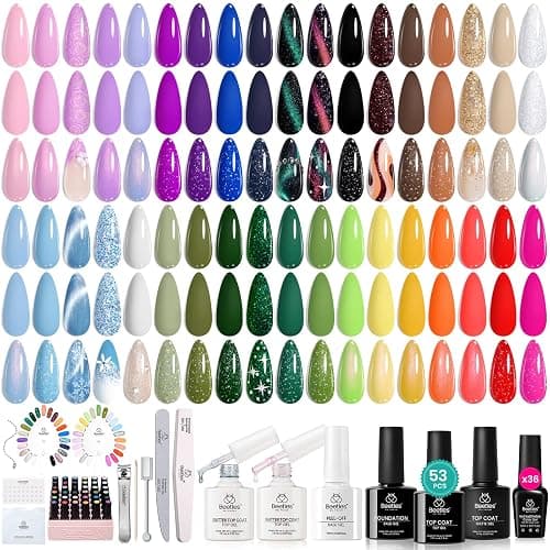 Beetles Winter Gel Polish Kit - 36 Colors Nail Kit Pink Purple Cat Eye Polish Set With 4pcs Base and Glossy Matte Glitter Top Coat Travel Diary Soak off Uv Gel Manicure Gift for Women - Image 1