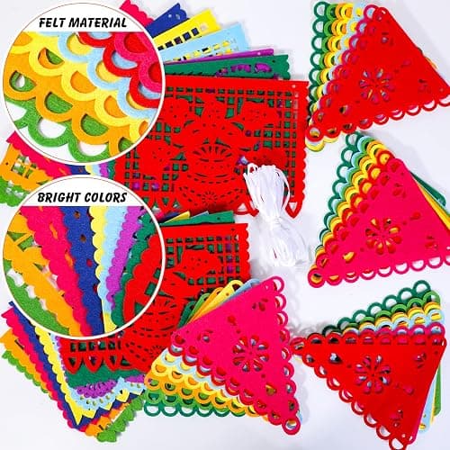 Qpout 4Pack Mexican Party Decorations Banners Felt Dia De Los Muertos Garland Colorful Mexican Fiesta Papel Picado Banner for Fiesta Birthday Baby Shower Party Decorations Indoor Outdoor Decor thumbnail 5