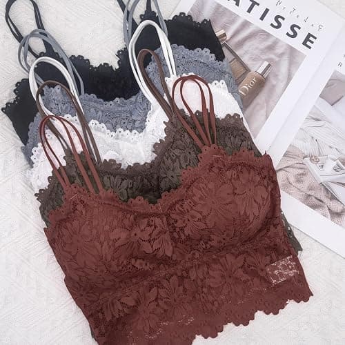 Duufin 5 Pcs Lace Bralettes for Women Bralette Padded Lace Bandeau Bra thumbnail 4