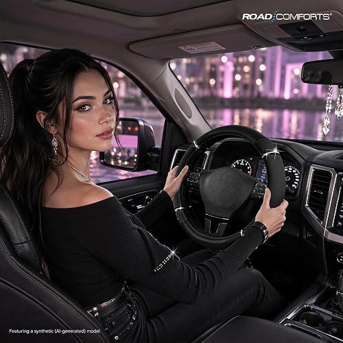 Road Comfort Leather Steering Wheel Cover – Premium Anti-Slip Car Steering Wheel Grip Cover – Universal Fit for 14.5”–15” Cars, Trucks & SUVs - Black thumbnail 7
