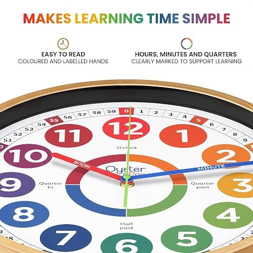 Oyster&Pop Extra Large Learning Clock for Kids - 14 Inch Silent Analog Classroom Clock - Kids Room Decor - Makes Teaching Time Easy - Multicolor - 14 inch thumbnail 3