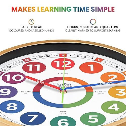 Oyster&Pop Extra Large Learning Clock for Kids - 14 Inch Silent Analog Classroom Clock - Kids Room Decor - Makes Teaching Time Easy - Multicolor - 14 inch thumbnail 3