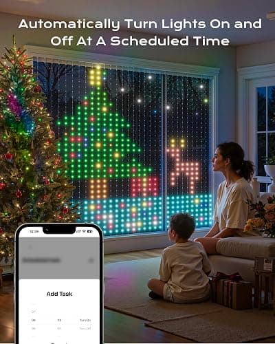 SmartDawn 400 RGBIC LEDs Smart Curtain Lights with DIY GIF, 6.6x6.6ft Color Changing Holiday Wall Lights with APP, IP65 Waterproof Christmas String Fairy Lights for Indoor Outdoor Bedroom Window thumbnail 5
