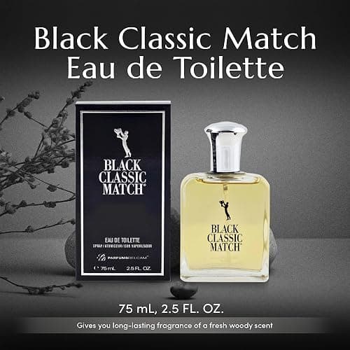 PB ParfumsBelcam Black Classic Match Eau De Toilette Spray for Men – 2.5 Fl. Oz Affordable, Long-Lasting Fresh Woody Fragrance with Leafy Green, Citrus, Sandalwood & Patchouli for Day & Night Use thumbnail 2