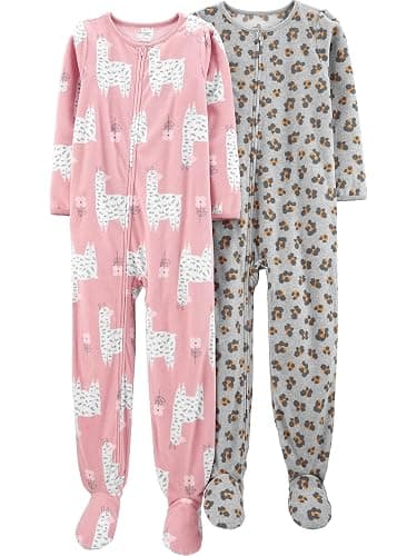 Simple Joys by Carter's Girls' 2-Pack Loose-fit Fleece Footed Pajamas - Image 1