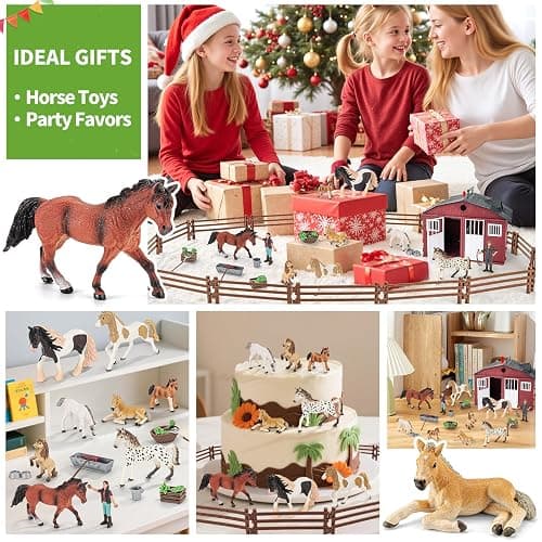 THINKBAY 47PCS Horse Toys Stable Playset with Farm Fences for Girls Boys, Solid Plastic Horse Stable with a Handle, Farm Animal Barn Toys Horse Figurines for Kids, Birthday Gift Cake Toppers thumbnail 8