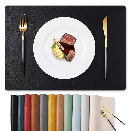 MOSAYT Vinyl Placemats Set of 4-12 X 17 Inch - Faux Leather 100% Waterproof Oil-Proof Wipeable PU Place Mats, Heat Resistant Reversible Table Mats for Kitchen, Dining, Outdoor (Black) - Image 1