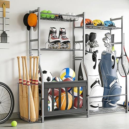 TORACK Golf Bags Stand with Ball Storage, Large Capacity Garage Sports Equipment Organizer thumbnail 2