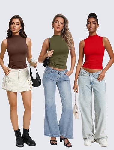 Avidlove Womens Mock Turtle Neck Tank Top Double Lined Basic Tops Going Out Y2K Tops Fitted Summer Outfits 2026 thumbnail 4