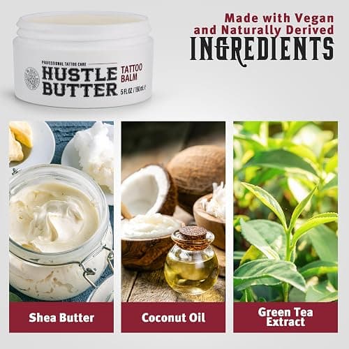 Hustle Butter Tattoo Aftercare 5oz Tattoo Balm, Heals + Protects New Tattoos and Rejuvenates Older Tattoos - 100% Vegan Cream No-Petroleum thumbnail 4