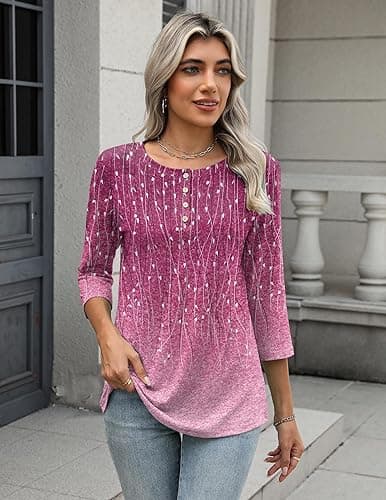Zeagoo 3/4 Length Sleeve Women Tops Crew Neck Blouses Dressy Casual Summer T Shirts Loose Fit Business Work Clothes thumbnail 4