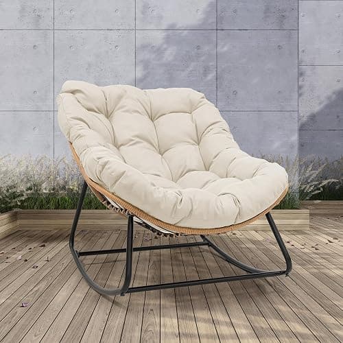 YWLVLI Giant Patio Rocking Chair, Indoor Outdoor Egg Freestyle Chair with Cushion and Frame, Comfortable Upholstered Rocking Chair, Modern Lounge Chair for Bedroom, Living Room thumbnail 8